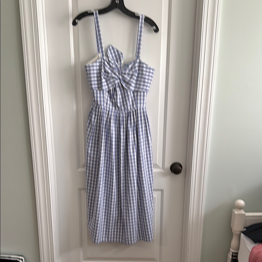 ANTONIO MELANI Blue Midi Sundress with Spaghetti Straps and Sweetheart Neckline